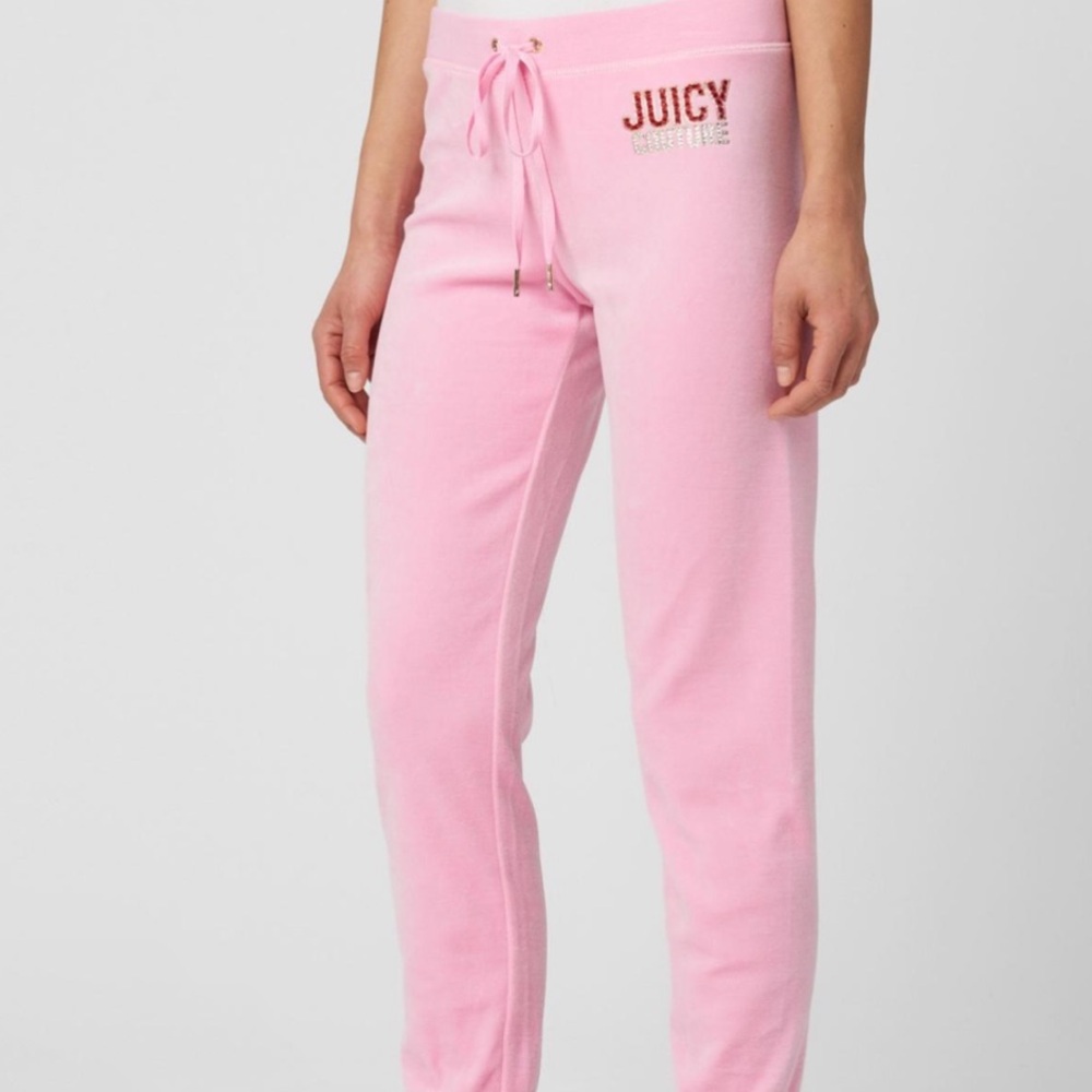Juicy Couture Black Label Los Angeles Pink Velour Jogers with Back Pockets
